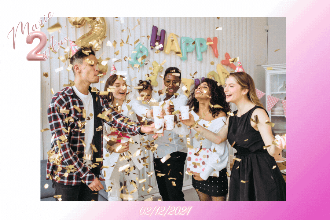 Location de photobooth pour anniversaire à Saint-Avold : service tout compris avec LEDs animées, installation, photos digitales illimitées, formules 200 ou 400 impressions, et livre d’or audio inclus avec la formule premium.